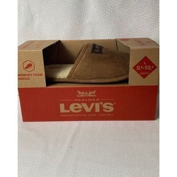 LEVIS Mens Size 9-10 Faux Suede Scuff Slippers - Brown - Picture 1 of 11